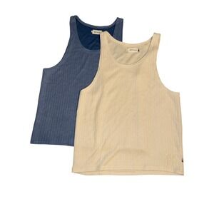 Honor The Gift Mens Knit Tank Top Bundle Set of 2 Blue Cream Logo Sleeveless Med